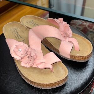 “AUTENTI” Pink leather,platform Floral Women's Sandals, made in Spain, size38,